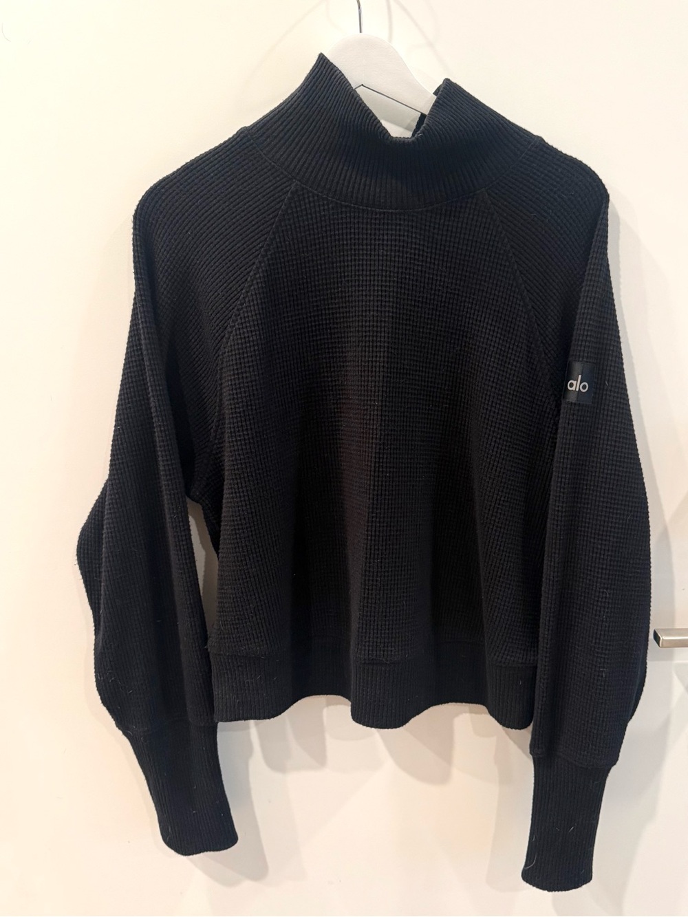 ALO Yoga Black Waffle Knit Turtleneck Sweater